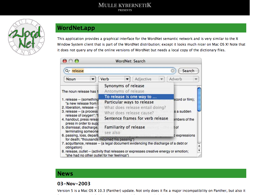WordNet Site Screenshot