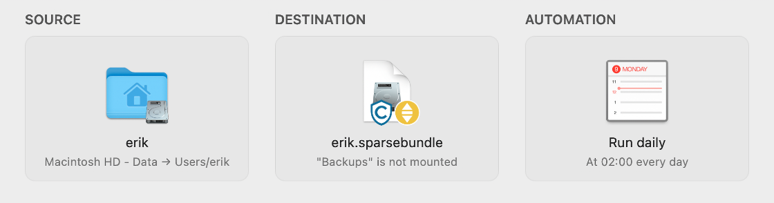 Screenshot of my backup task in CCC